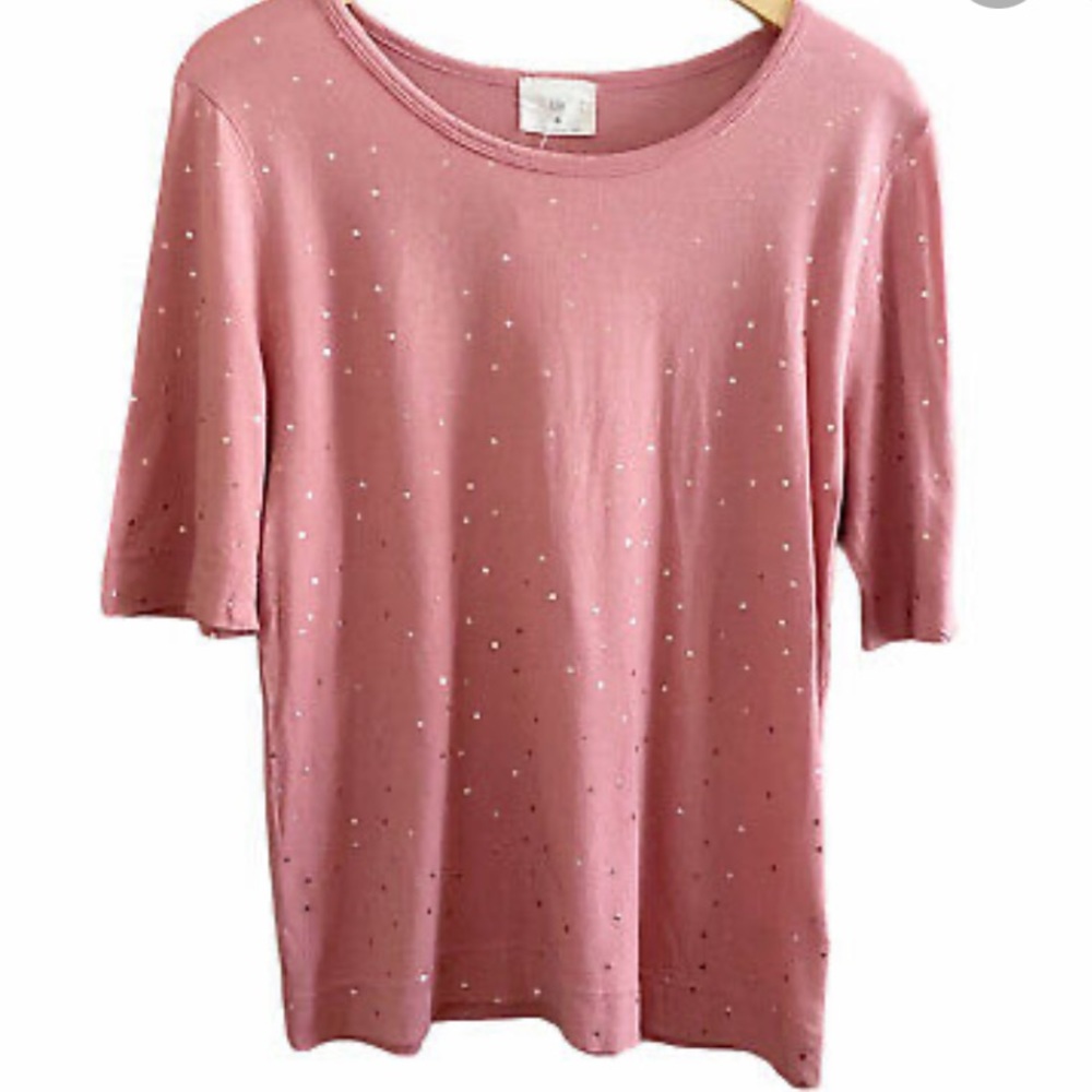 Anthropologie T.la Rose Gold Metallic PolkaDot top